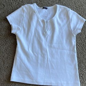 Brandy Melville Cropped White V-neck Top